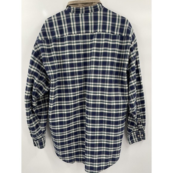 Men's Blue Plaid Shirt With Khaki Collar By Deep River Trading Co. Size XL - Picture 5 of 6